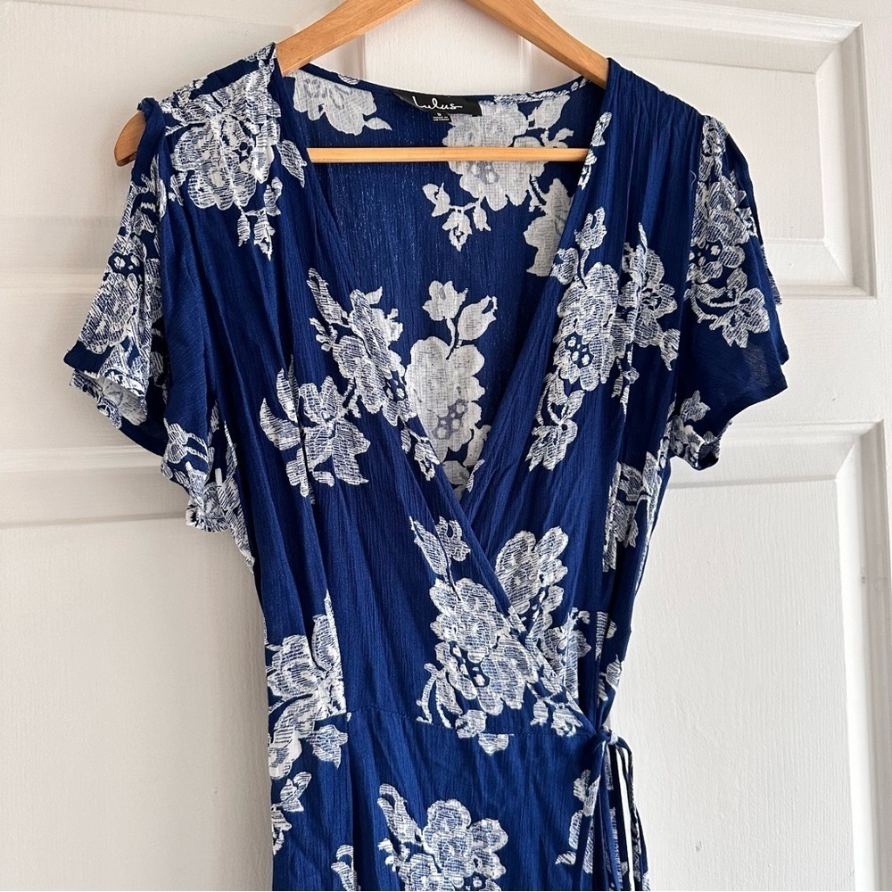 Lulus Heart of Marigold Navy Blue Floral Print Wrap‎ Maxi Dress Small - Picture 4 of 9